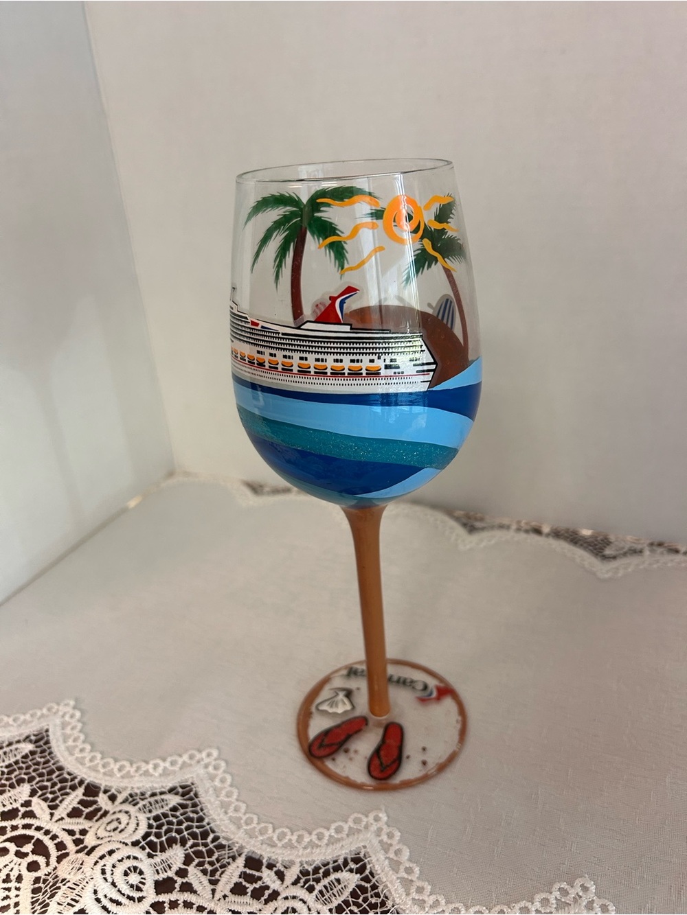 Handpainted Carnival Cruise Souvenir Wine Glass